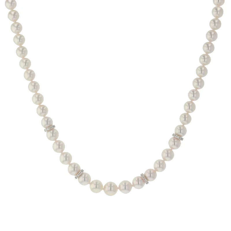 Swarovski Necklaces-Akoya Cultured Pearl and Diamond Rondelle Necklace