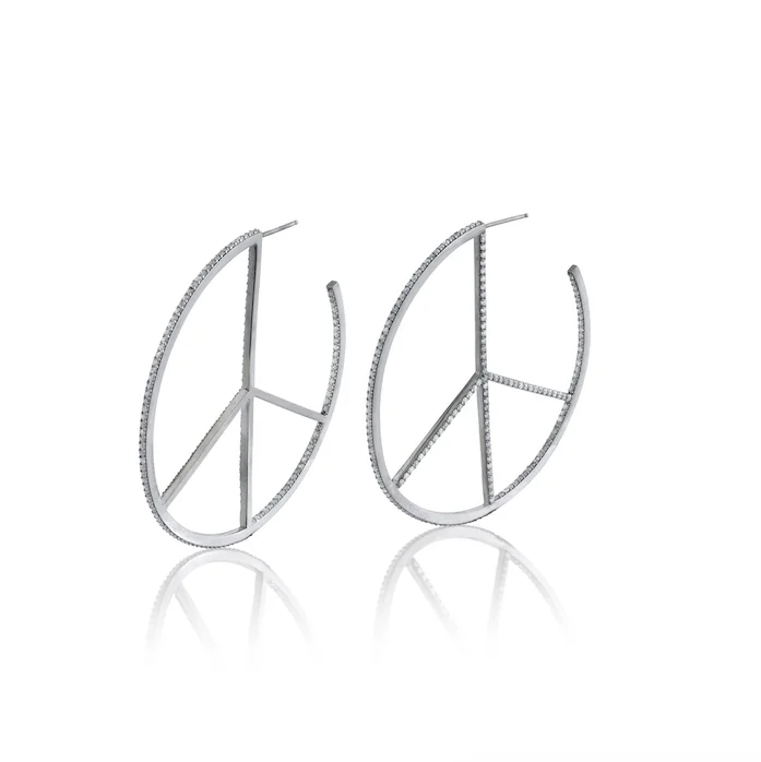 Abstract Stud Earrings-Peace Sign Pave Diamond Hoop Earrings - 60mm  E0000425