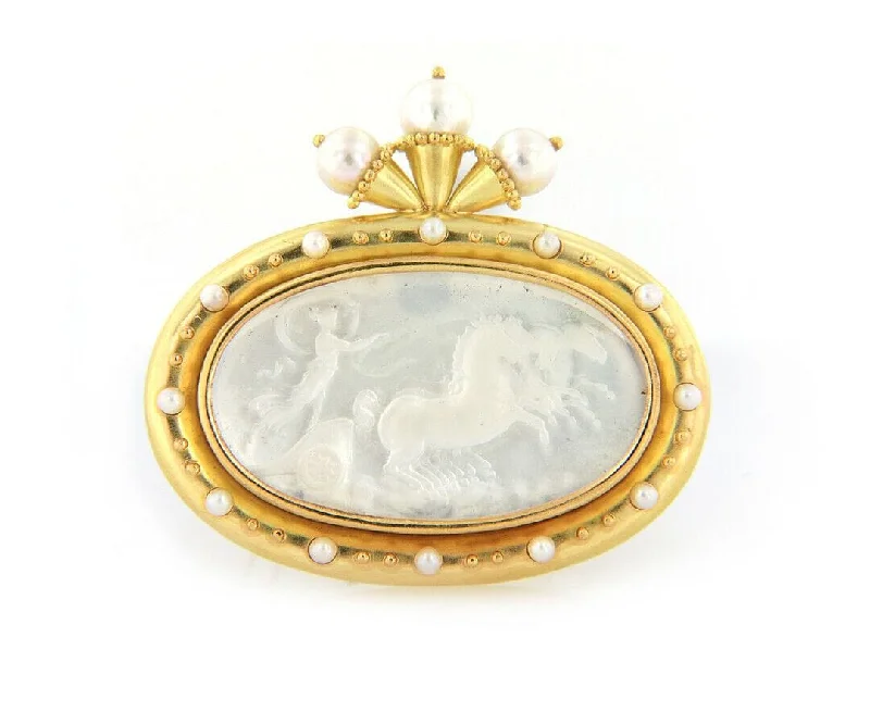 Sparkling Brooch-Elizabeth Locke Cultured Pearl and Mother of Pearl Intaglio Brooch in 18K