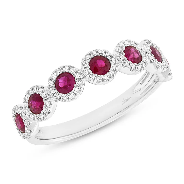 Art Deco Rings-14K White Gold Ruby Diamond Halo Band