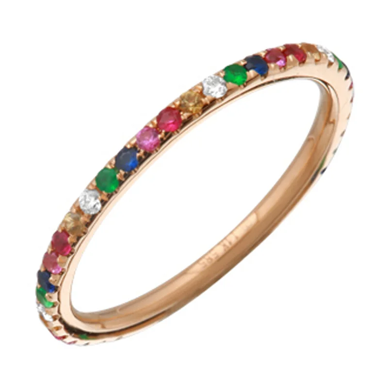 Cocktail Rings-14K Rose Gold Rainbow Multi-Sapphire Ring