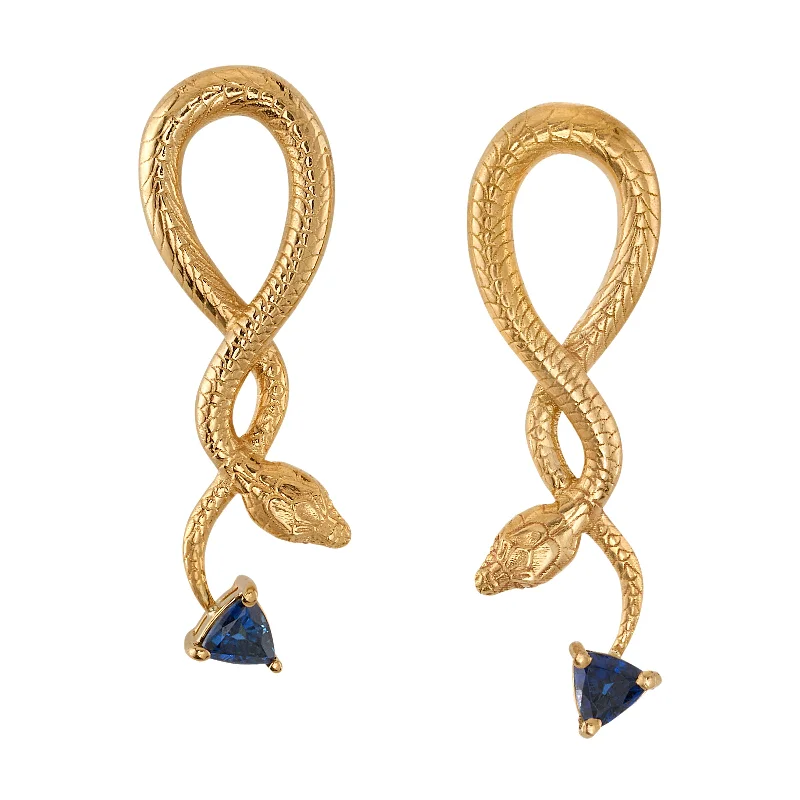 Chunky Gold Earrings-Sapphire Hanging Snake Earrings