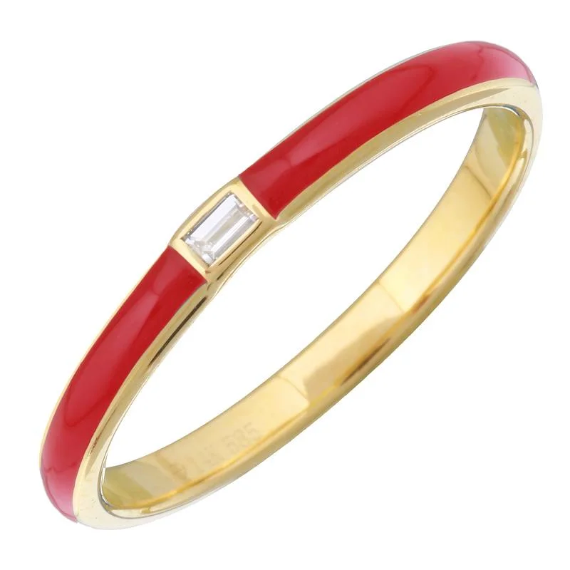 Adjustable Rings-14k Yellow Gold Red Enamel & Diamond Ring