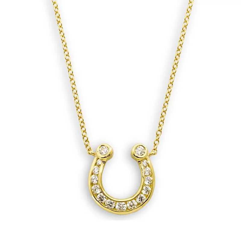 Pendant Necklaces-18K Yellow Gold Diamond Horseshoe Pendant Necklace