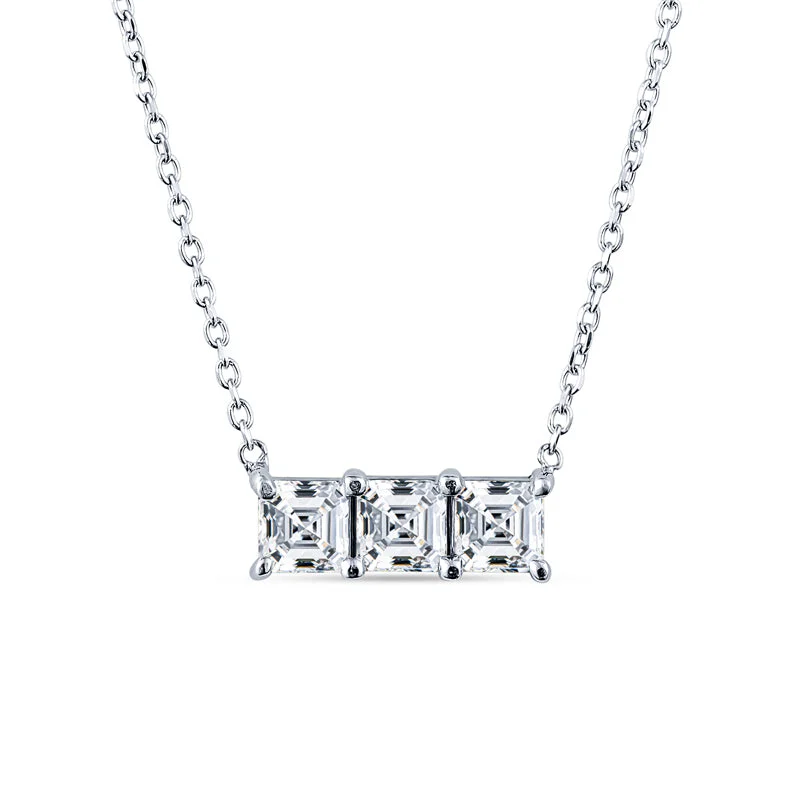 Leather Pendant Necklaces-14K White Gold Asscher Diamond Three-Stone Necklace