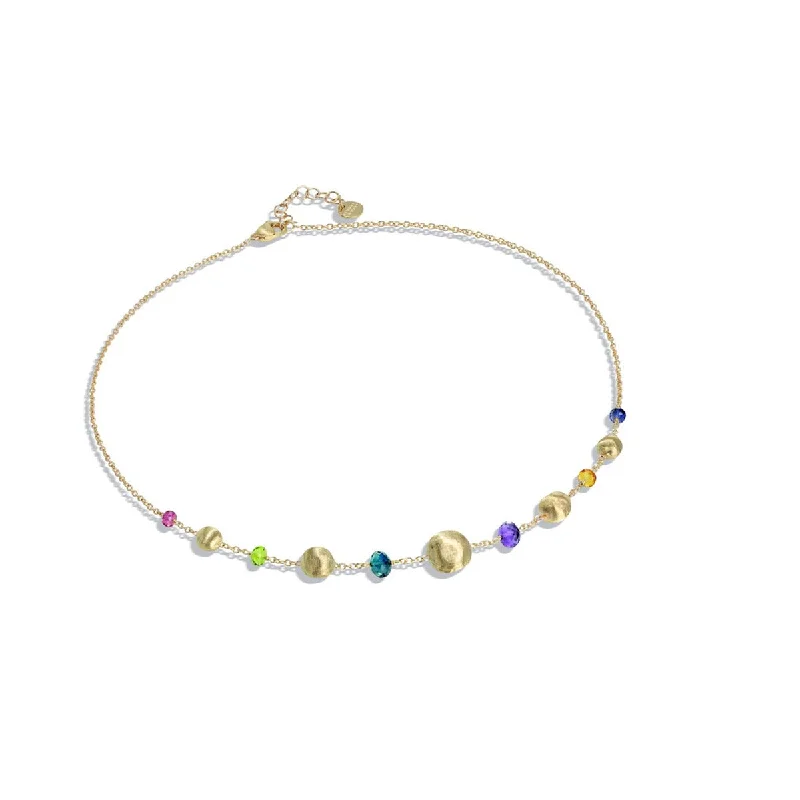 Colored Stone Necklaces-18K Yellow Gold Mixed Gemstone Necklace