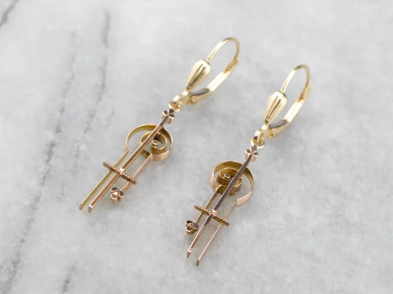 Colorful Earrings-Scrolling Two Tone Gold Drop Earrings