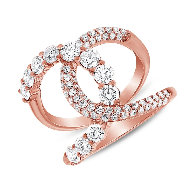 Large Diamond Rings-14K Rose Gold Diamond Intertwined Ring