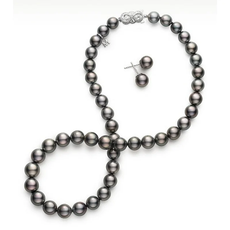 Bohemian Necklaces-Black South Sea Pearl Necklace and Stud Earring Set