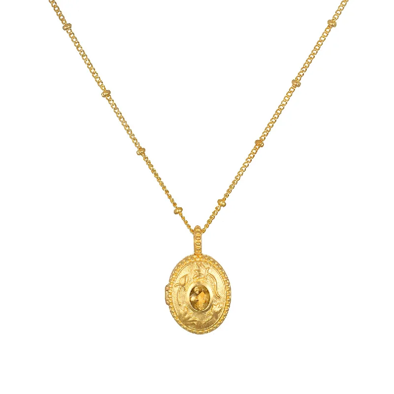 Luxe Silver Necklaces-Lotus Citrine Birthstone Locket Necklace - November