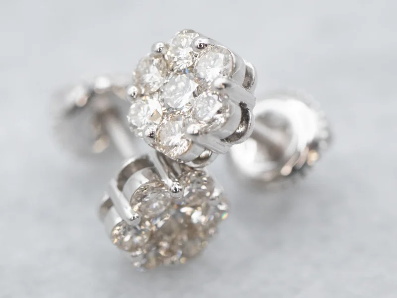 Large Gem Earrings-Floral Diamond Stud Earrings in White Gold