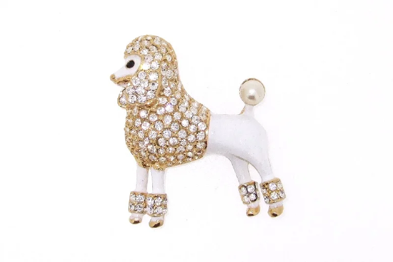 Crystal Butterfly Pin-Large White Enamel Poodle Brooch Pin