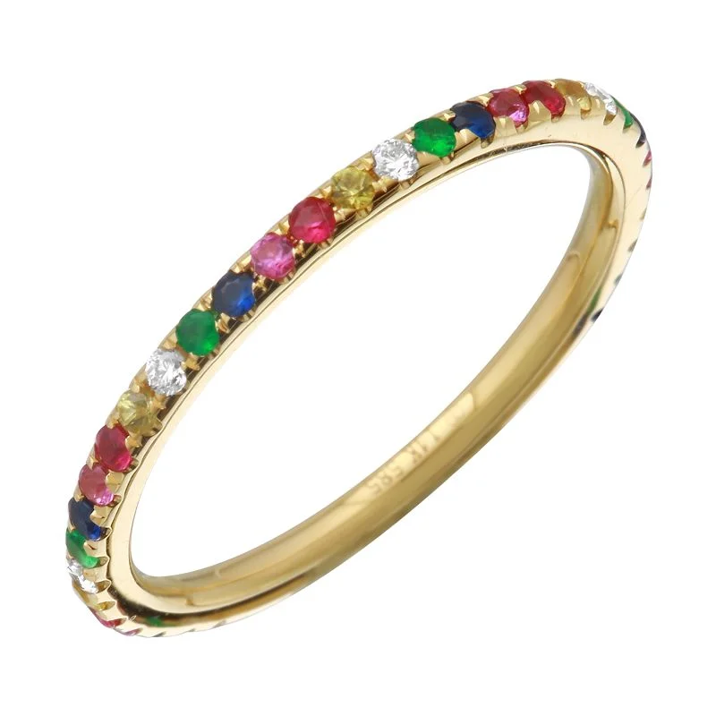 Luxury Rings-14K Yellow Gold Rainbow Multi-Sapphire Ring