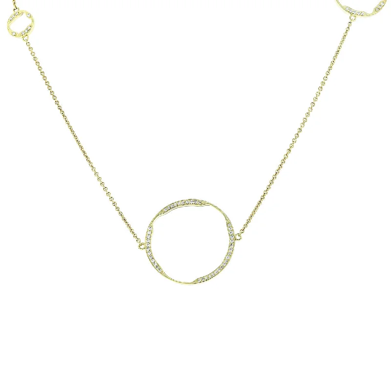 Custom Gold Chain Necklaces-18K Yellow Gold Open Circle Diamond Necklace