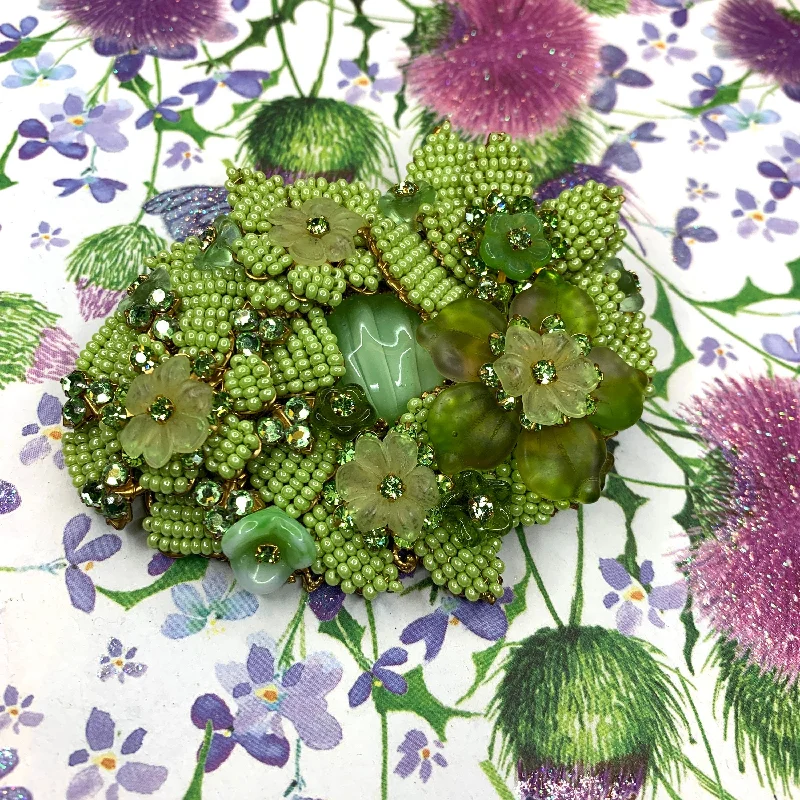 Elegant Crystal Brooch-Vintage Stanley Hagler Brooch light green Flower