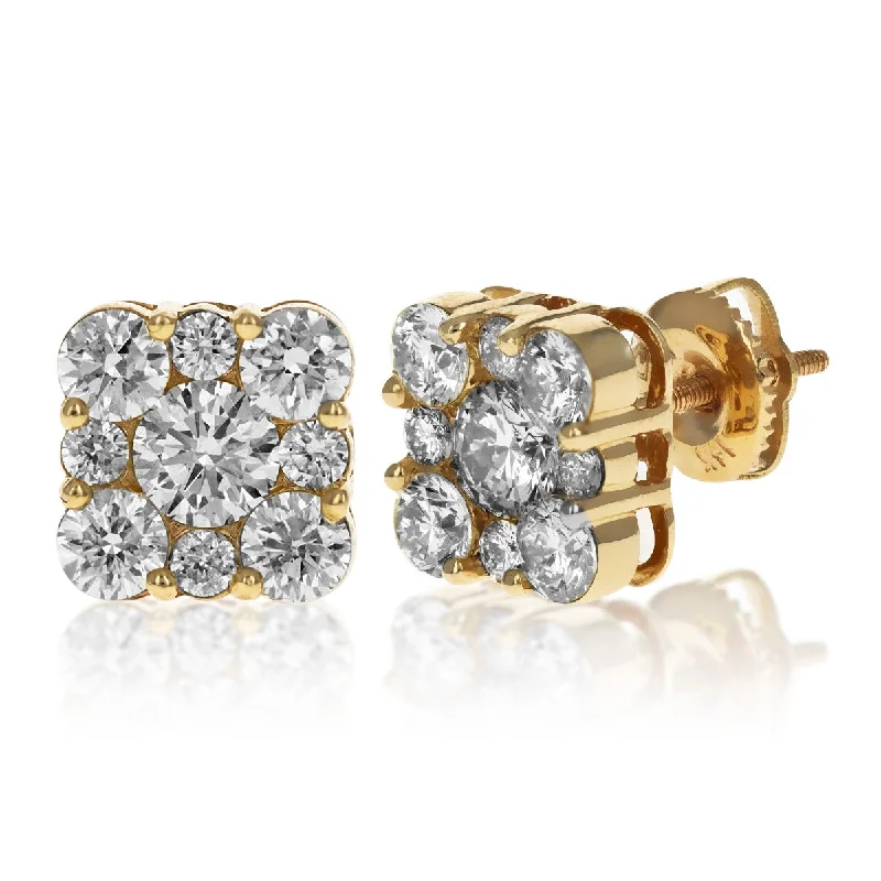 Elegant Chain Earrings-Square Shaped Diamond Stud Earrings | 14K Gold