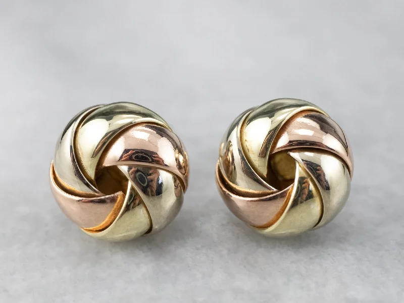 Luxury Drop Earrings-Tri Color Gold Knot Stud Earrings