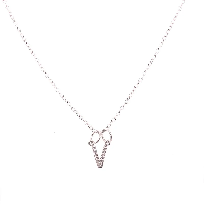 Geometric Necklaces-0.05 Carat Diamond Initial "V" Necklace 14K White Gold