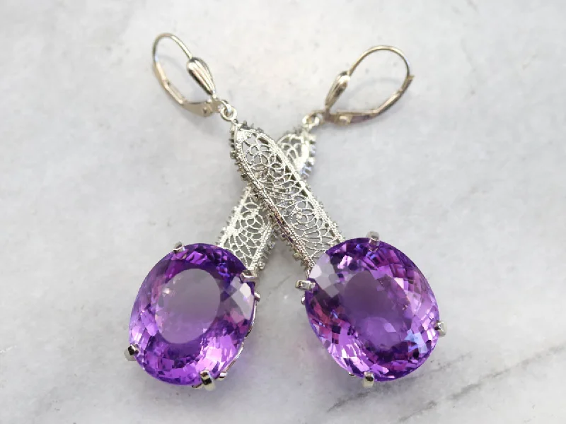 Unique Hoop Earrings-Bold Amethyst Gemstone Drop Earrings