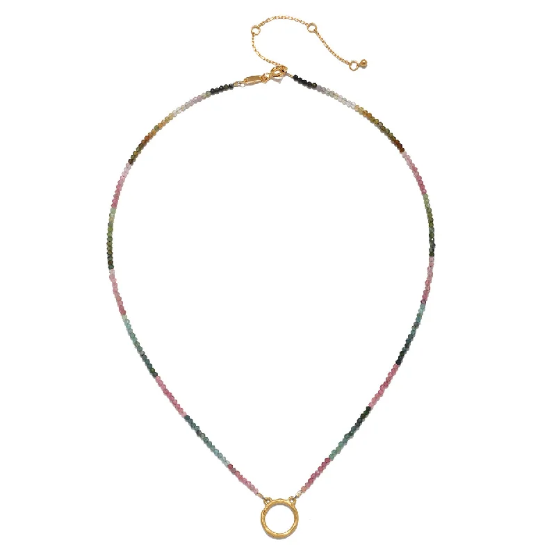 Silver Choker Necklaces-16" Tourmaline Charm Necklace