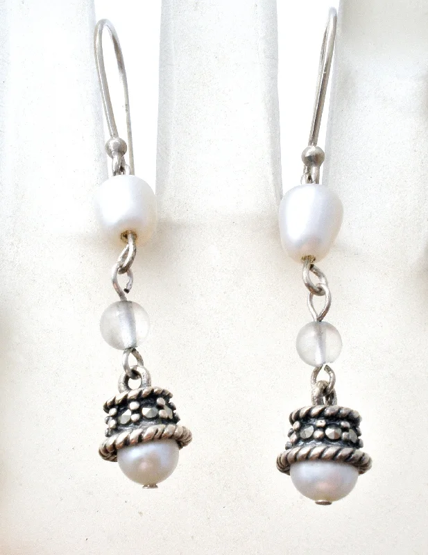 Gem Drop Earrings-Dangle Pearl Earrings in Sterling Silver