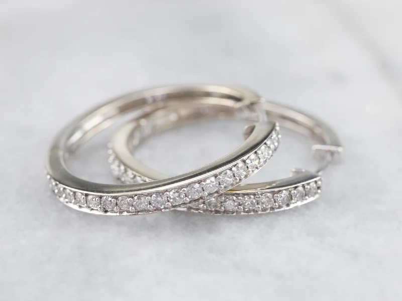 Bold Earrings-White Gold Diamond Hoop Earrings