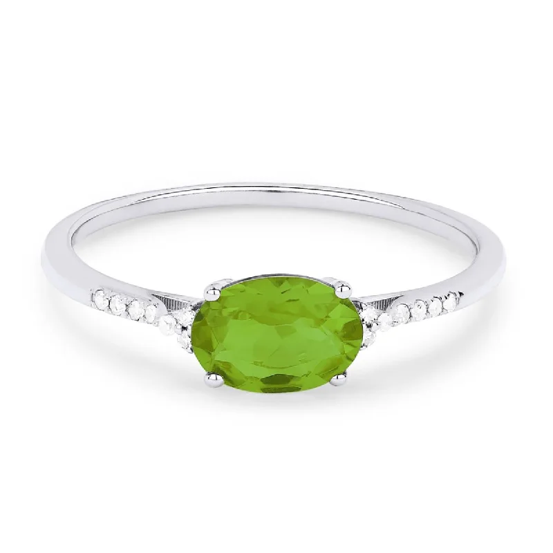 Unique Wedding Sets-OVAL CUT PERIDOT AND DIAMOND RING, .04 CT TW