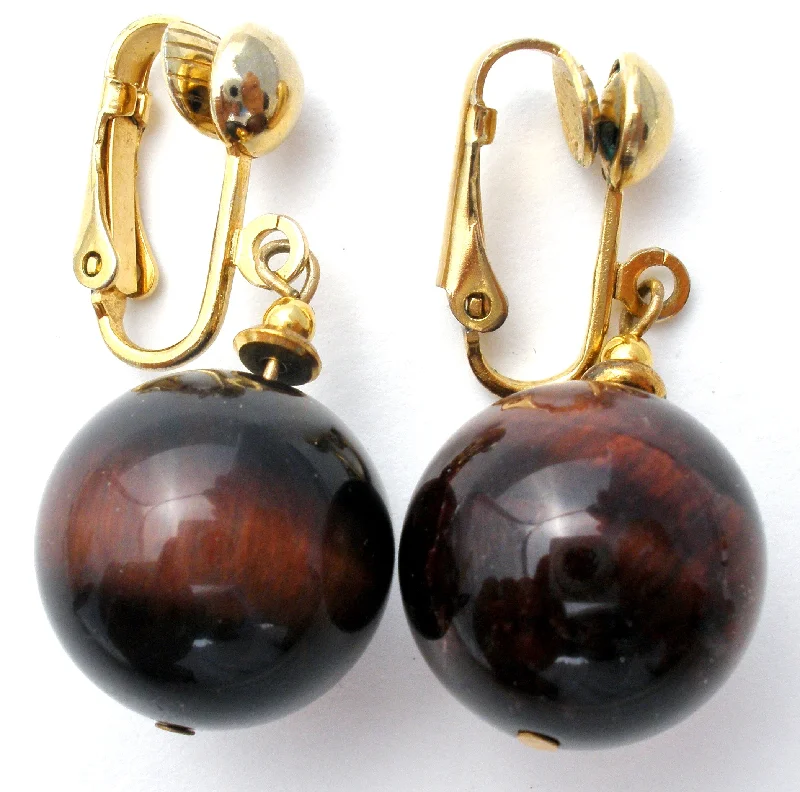 Fun Earrings-Vintage Tiger's Eye Bead Dangle Earrings