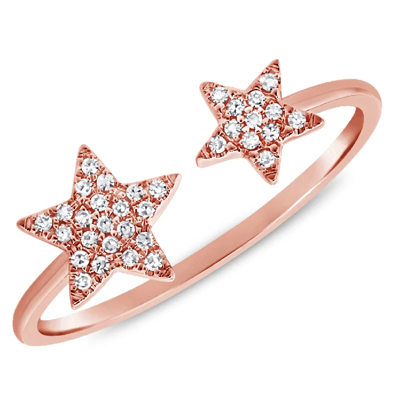 Double Halo Engagement Rings-14K Rose Gold Diamond Double Star Open Cuff