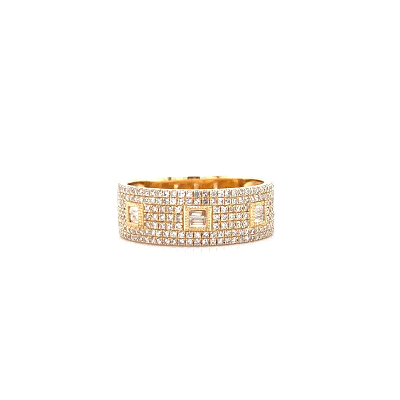 Oval Diamond Rings-14K Yellow Gold Round & Baguette Diamond Ring