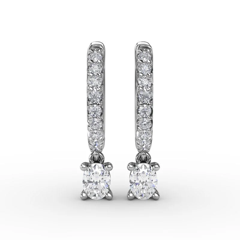 Chunky Silver Earrings-Oval Diamond Drop Earrings ER5067