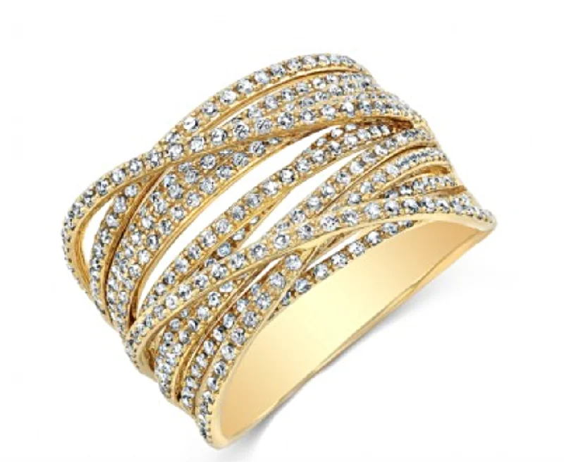 Vintage Engagement Band Rings-14K Yellow Gold Diamond Multi Crossover Ring