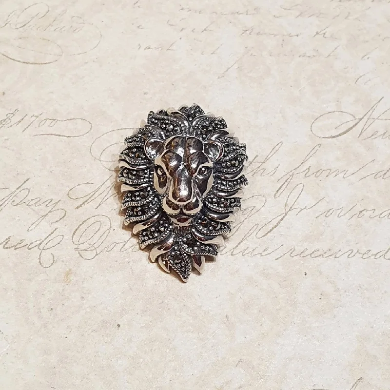 Romantic Brooch-Lion Brooch Pendant Silver Sterling Marcasite