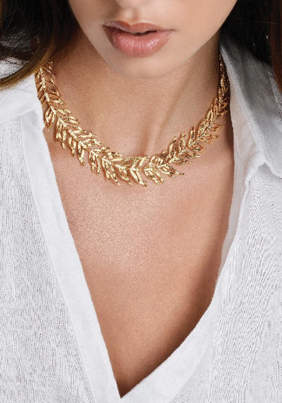 Statement Gold Necklaces-Palm Leaves Necklace