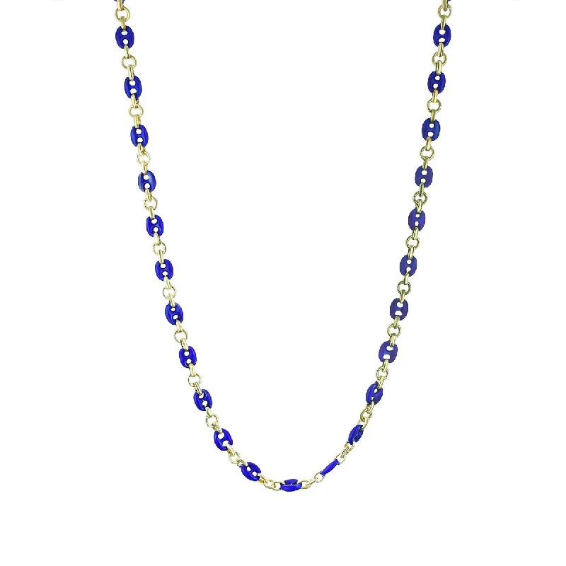 Trendy Necklaces-18K Yellow Gold and Blue Enamel Gucci Link Necklace