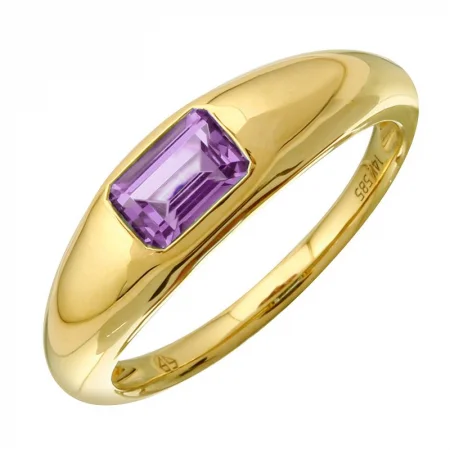 Blue Diamond Rings-Yellow 14K Gold Inlay Emerald Shaped Amethyst Ring