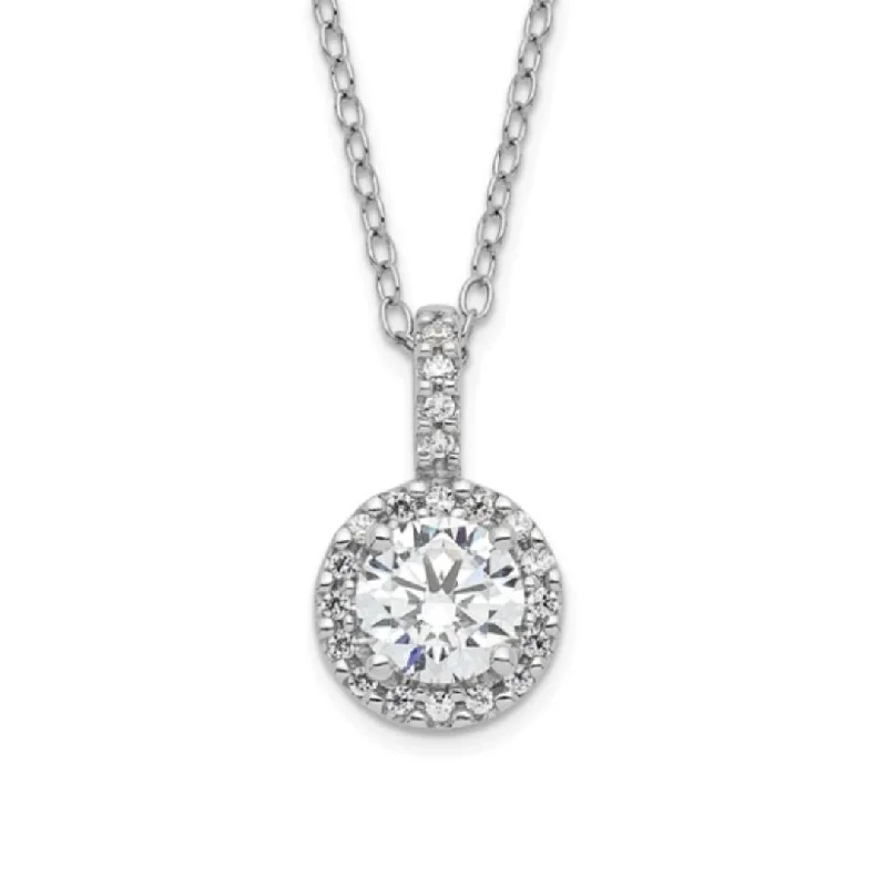 Trendy Pendant Necklaces-18K White Gold Round Diamond Halo Drop Necklace