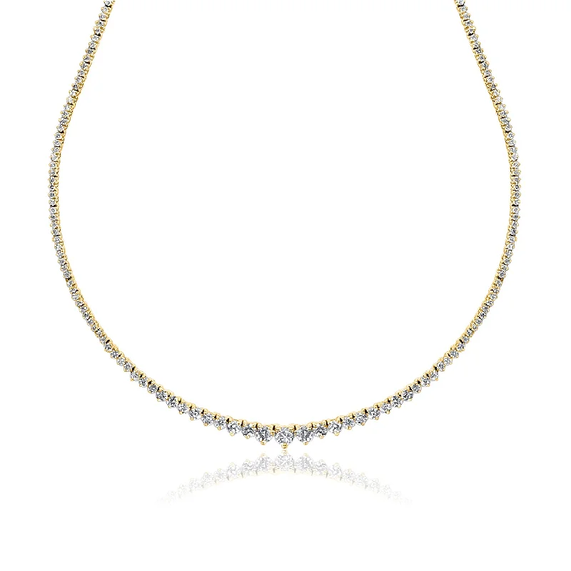 Classic Pendant Necklaces-5.00 Cttw Round Diamond Tennis Necklace set in 14K Yellow Gold