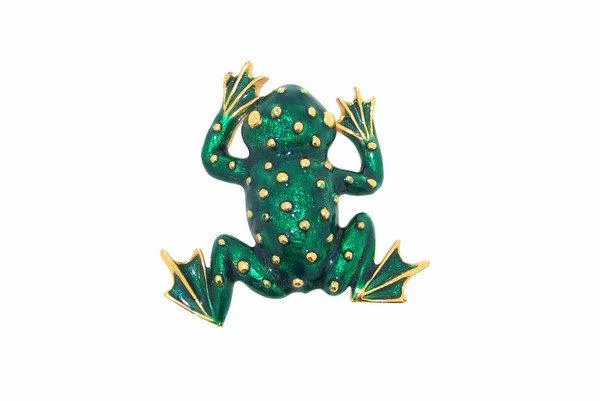 Enamel Flower Brooch-Green and Gold Frog Brooch Pin by Sardi Green Enamel