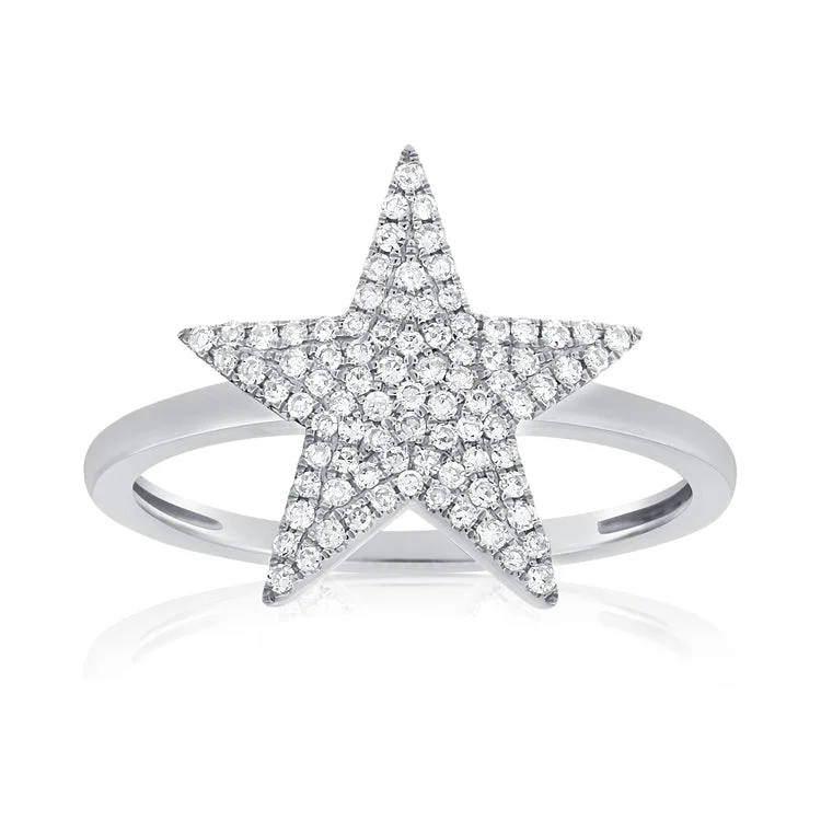 Couples Promise Rings-14K Yellow Gold Diamond Pave Star Ring