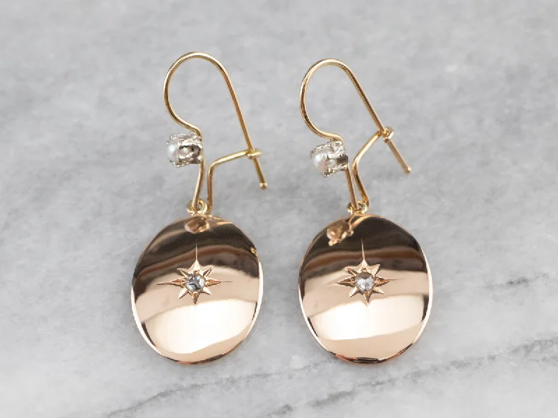 Elegant Drop Earrings-Star Diamond Pearl Gold Medal Drop Earrings