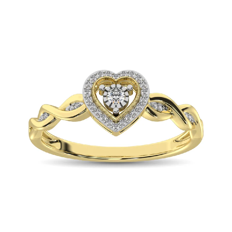 Diamond Eternity Bands-10K Yellow Gold Diamond 1/10 Ct.Tw. Heart Ring