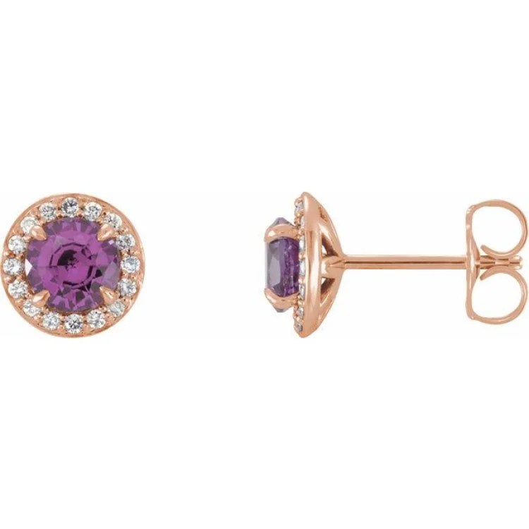 Stylish Earrings-14K Rose 5 mm Natural Amethyst & 1/8 CTW Natural Diamond Earrings