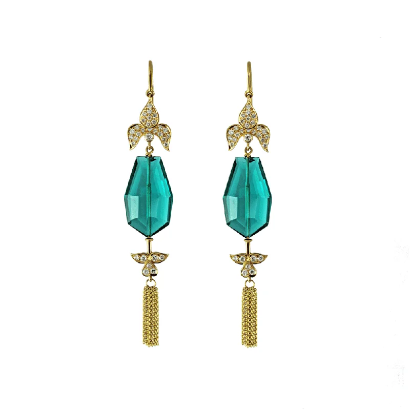 Minimal Hoop Earrings-Emerald Fleur De Lis Drop Earrings