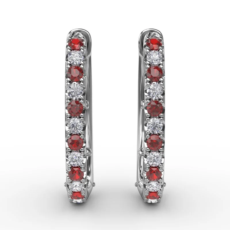 Star-shaped Earrings-Alternaing Ruby and Diamond Hoop Earrings ER1763R