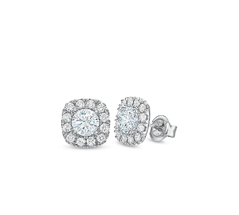 Fashion Earrings-CUSHION HALO STUD EARRINGS 1.45TW ECU99-145