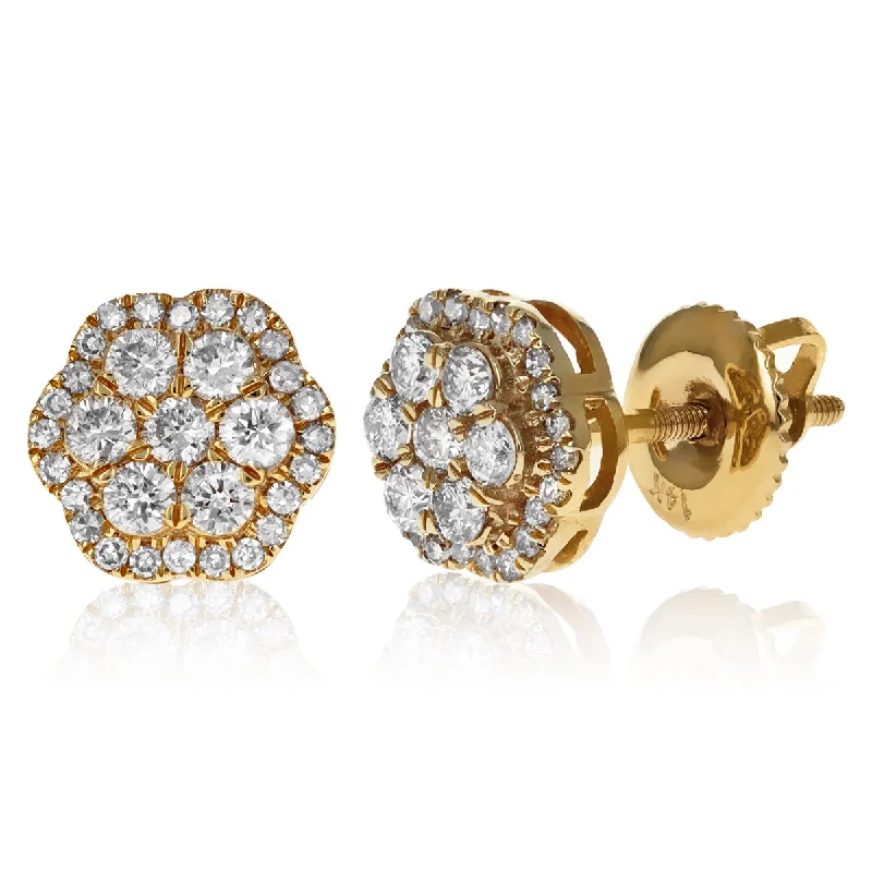 Vintage Drop Earrings-Cluster Flower Diamond Earrings With Halo | 14K Gold