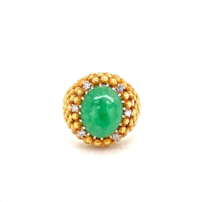 Diamond Cluster Rings-18K Yellow Gold Diamond + Jadeite Domed Ring