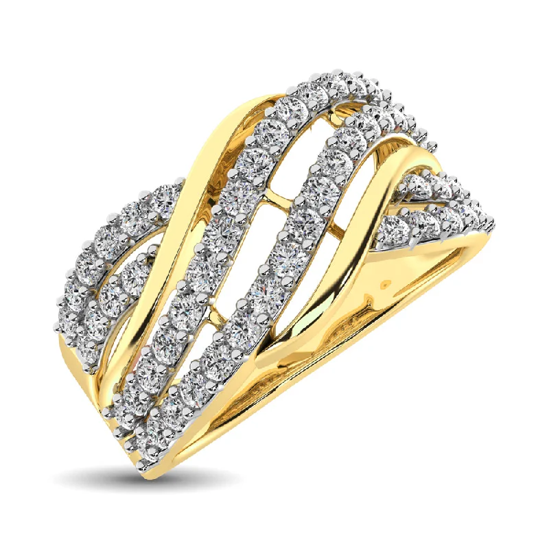 Engraved Wedding Rings-10K Yellow Gold 1/6 Ct.Tw. Diamond Criss Cross Ring