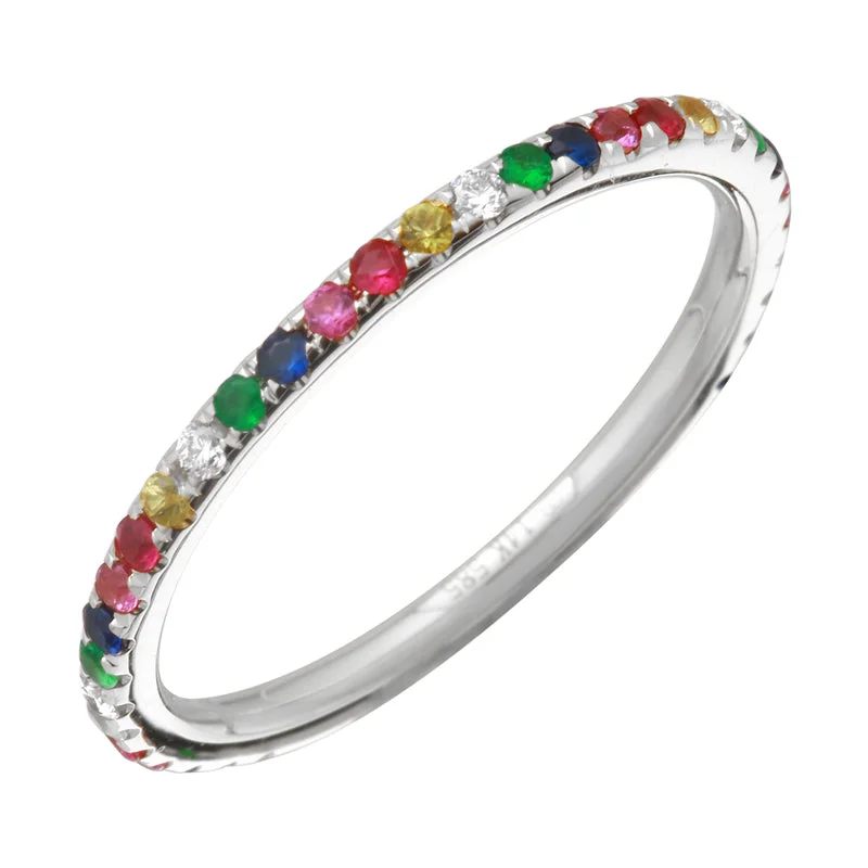 Rose Gold Rings-14K White Gold Rainbow Multi-Sapphire Ring